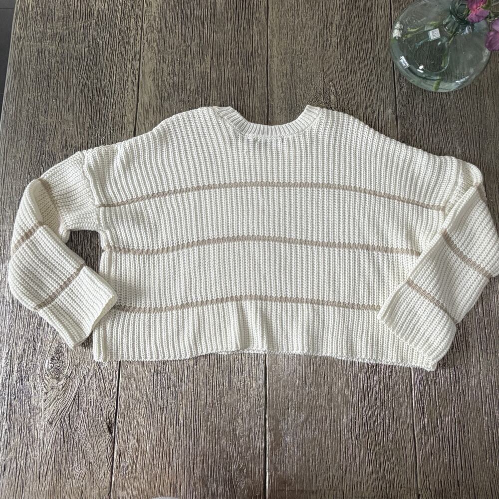 Moon & Madison Ivory Gray Cropped Oversized Sweater Size Large - Picture 5 of 5